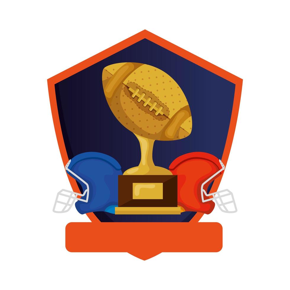 trophy and helmets american football in shield isolated icon vector