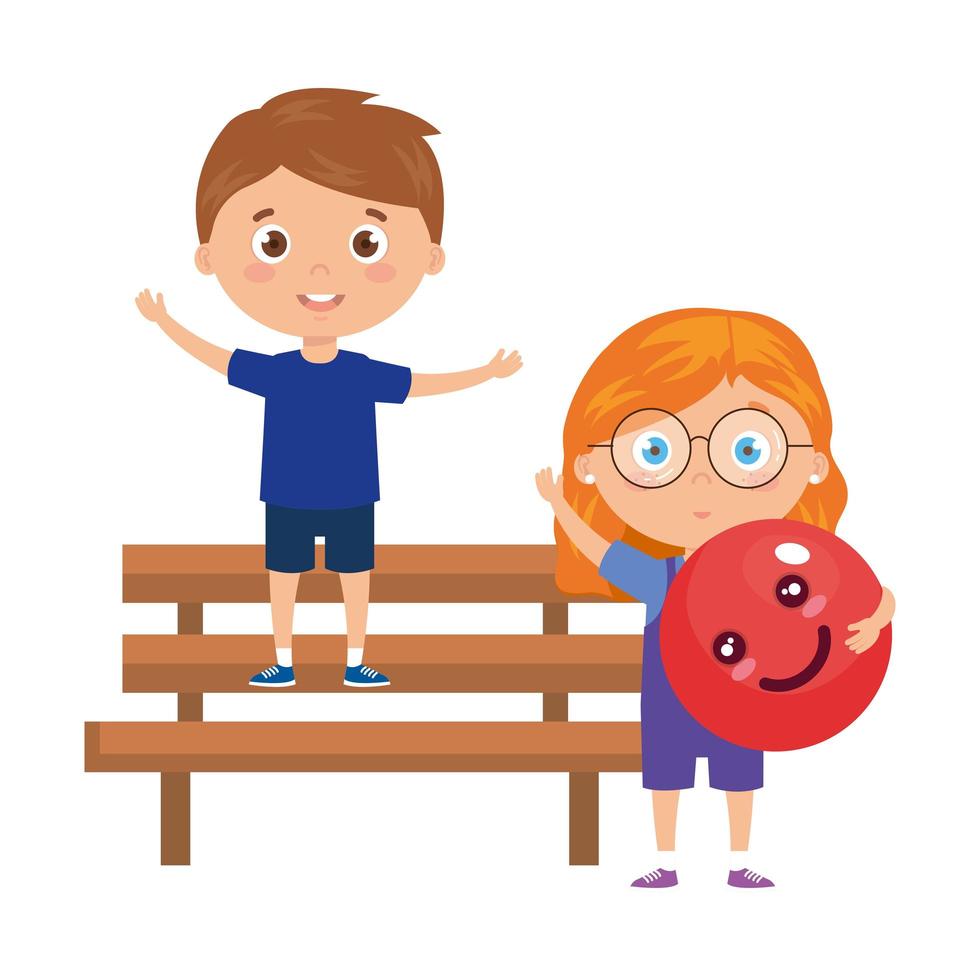 children with playing with ball on park chair vector