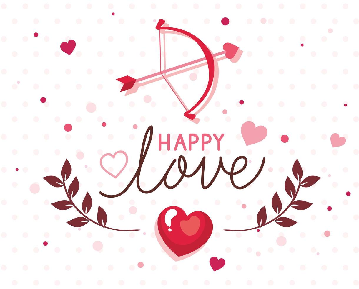 feliz dia de san valentin tarjeta con arco cupido y decoracion vector