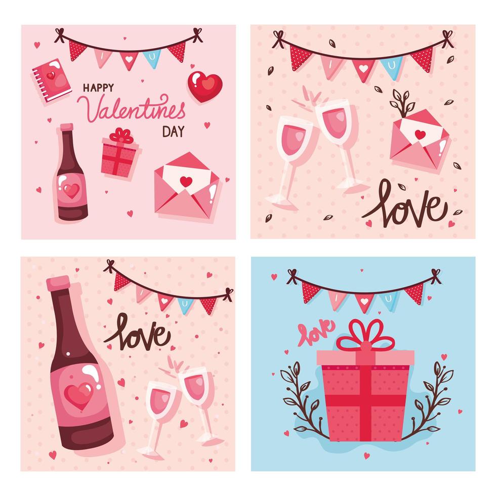 set cards of happy valentines day with decoration vector