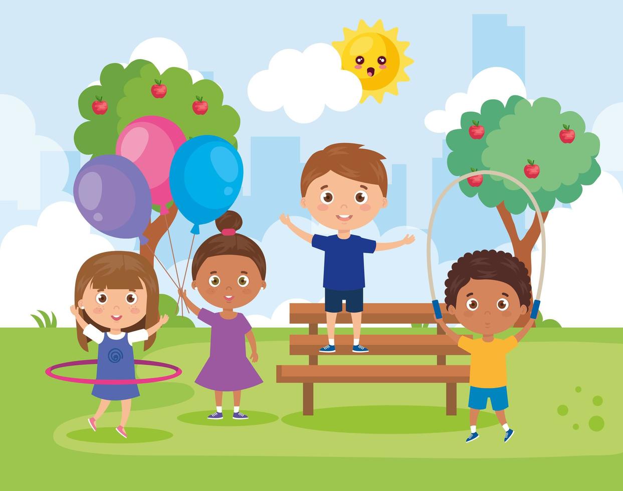 little group children playing in park landscape vector