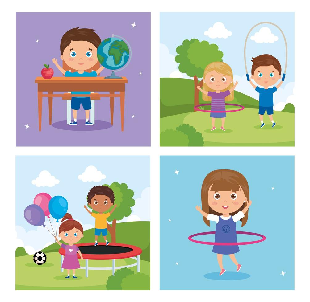 set scenes of little children avatar characters vector