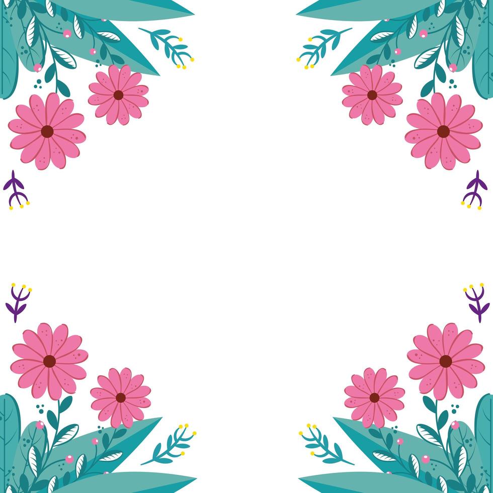 frame of flowers natural with leafs isolated icon vector