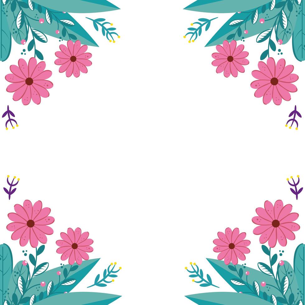 frame of flowers natural with leafs isolated icon vector