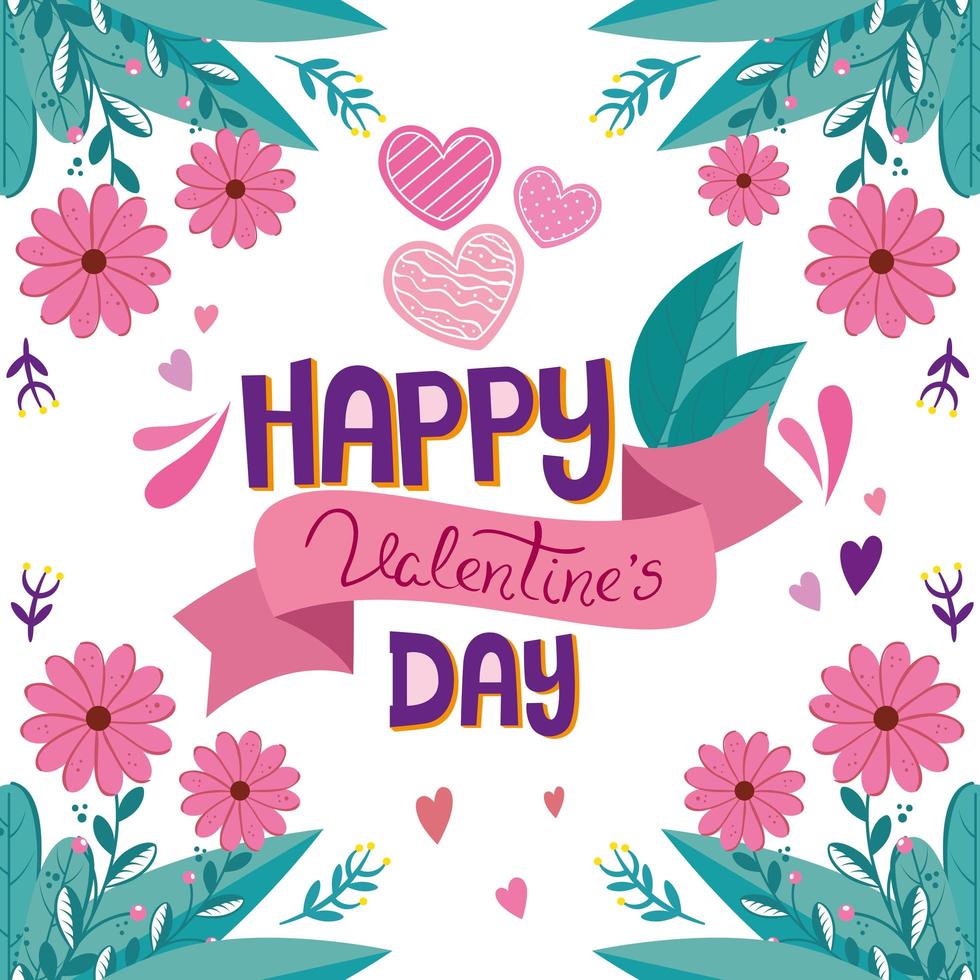 happy valentines day with flowers decoration vector