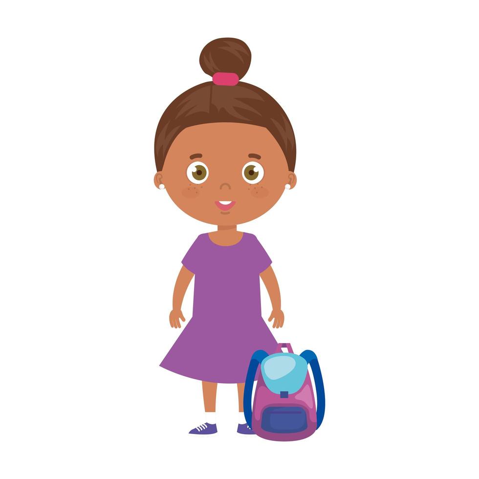 cute little girl afro with school bag vector