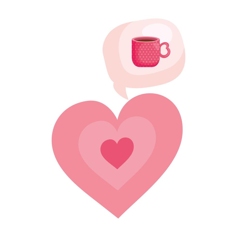 cute heart and speech bubble with cup coffee vector