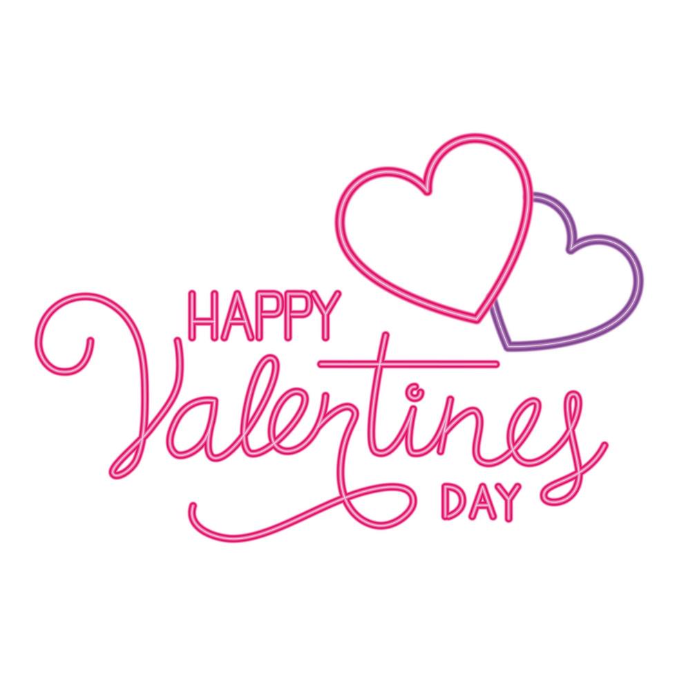 feliz dia de san valentin etiqueta en luz de neón vector