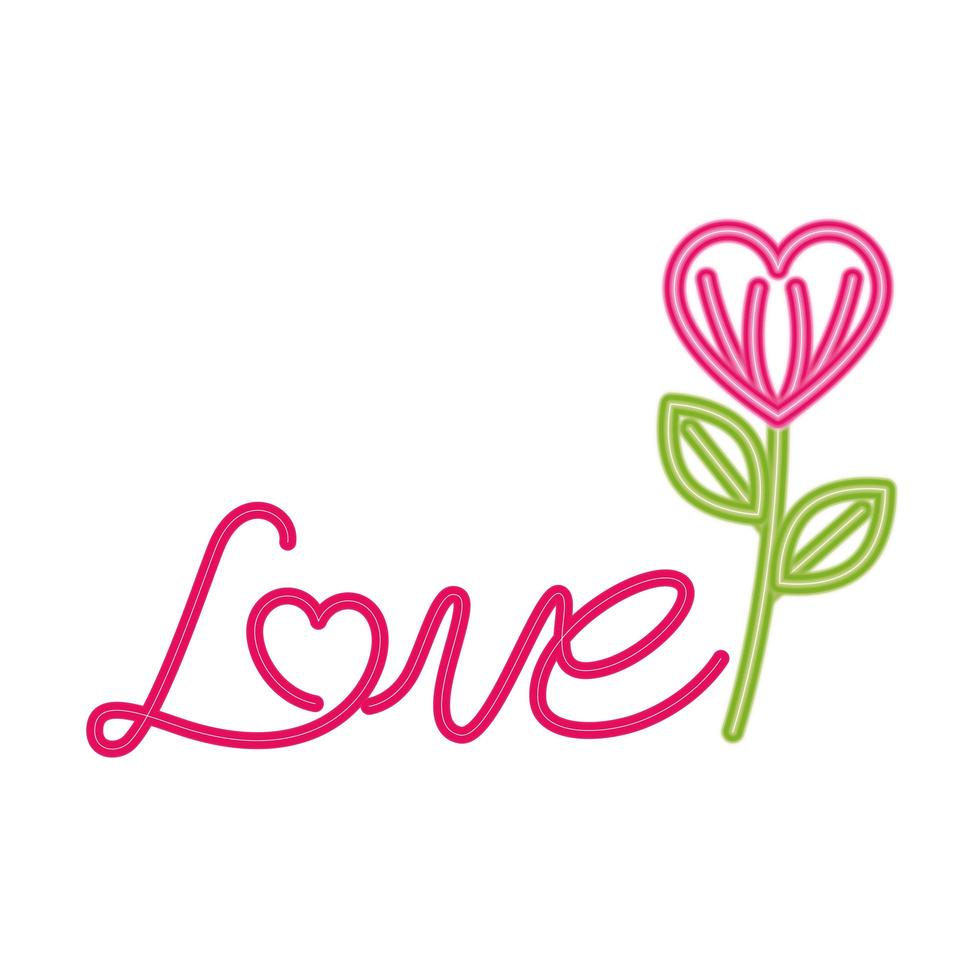 flower with leaves in neon light on white background vector