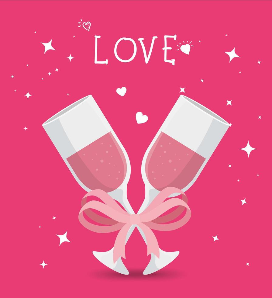 cups champagne with ribbon isolated icon vector