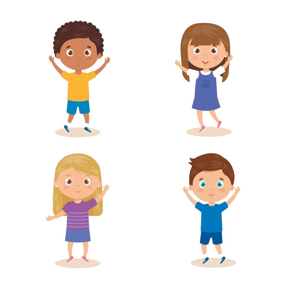set of children standing on white background vector