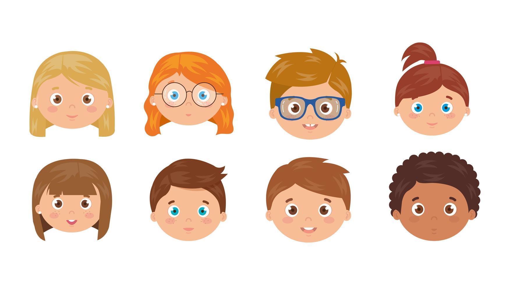 set of heads of children smiling on white background vector