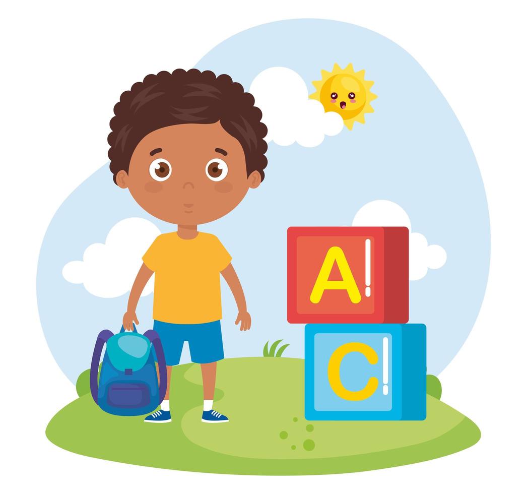 student boy with school suitcase, back to school vector