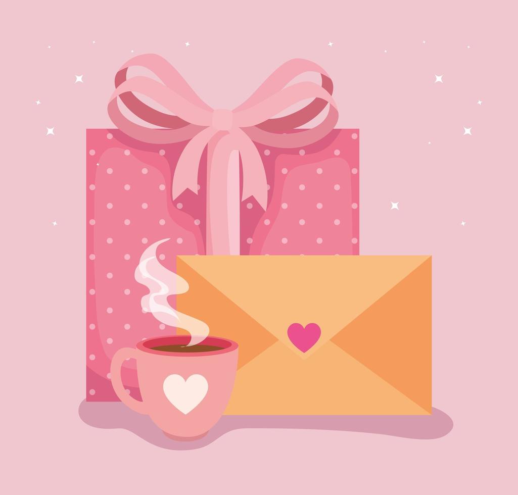 correo sobre con iconos para el día de san valentín vector