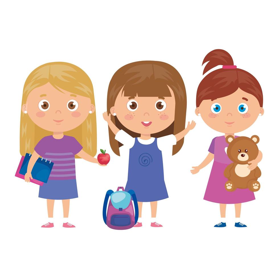 scene of girls standing on white background vector