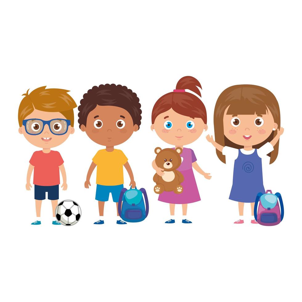 scene children standing on white background vector