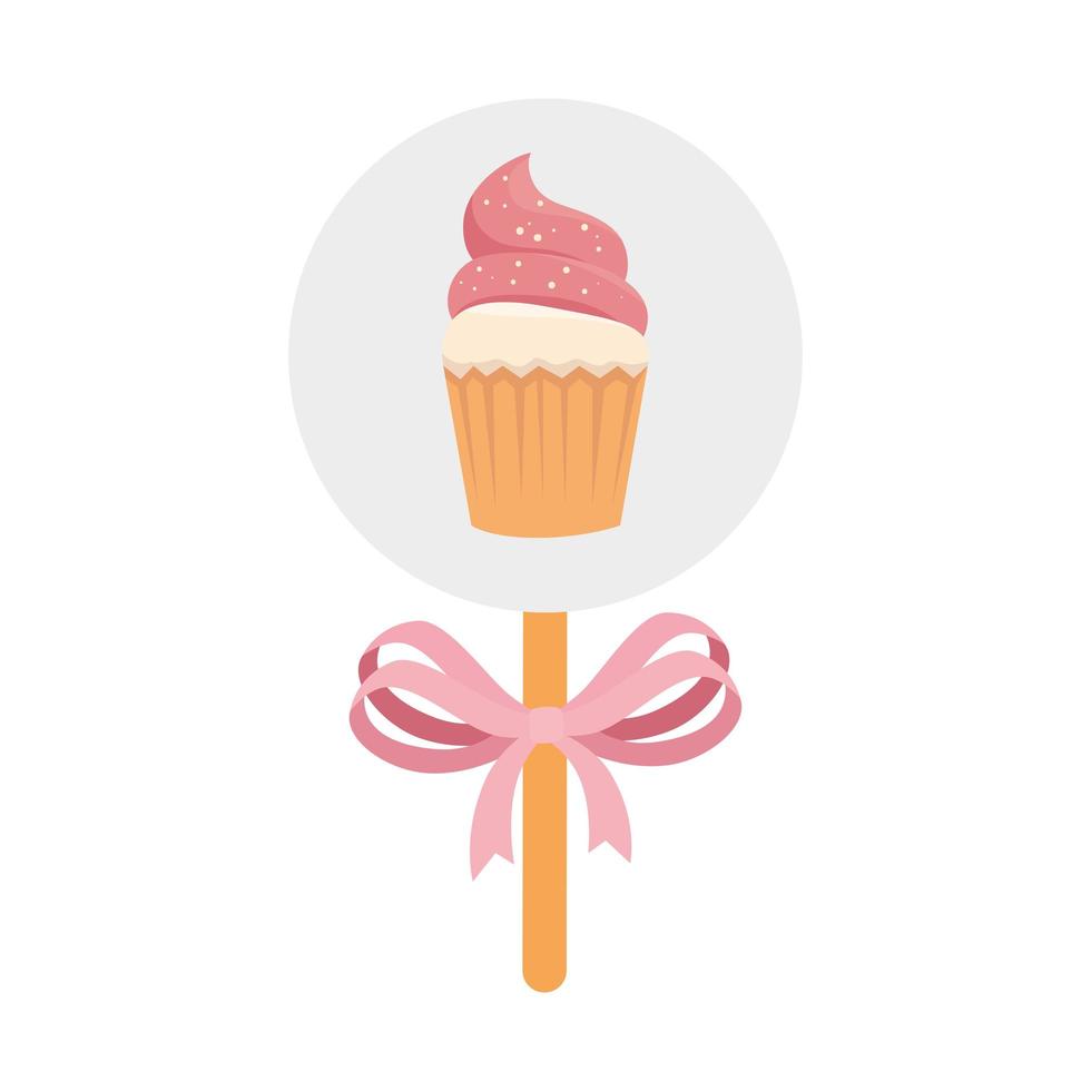 delicioso, cupcake, en, palo, aislado, icono vector