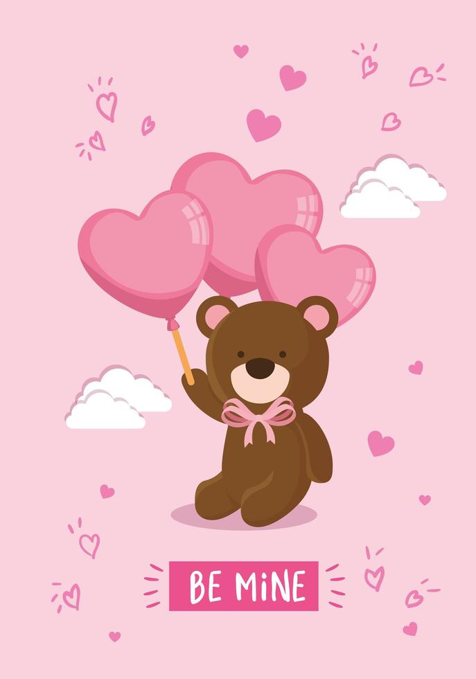 cute teddy bear with balloons helium vector