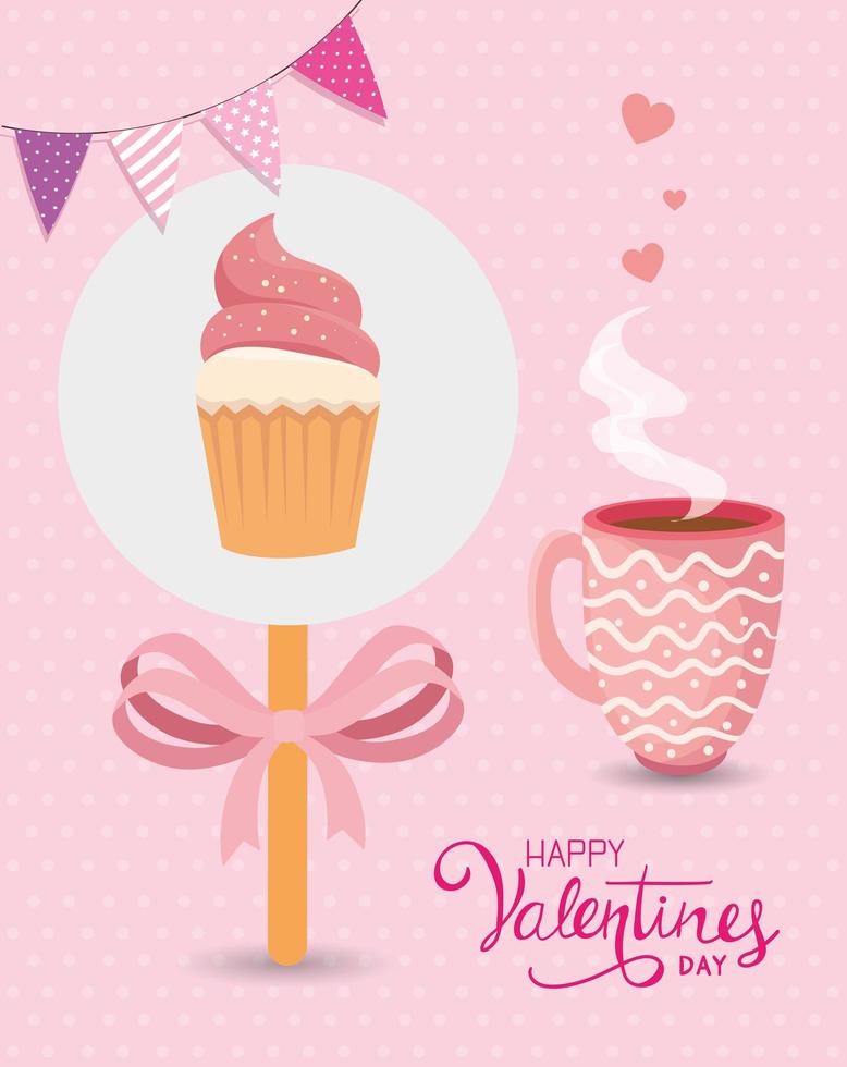 happy valentines day with cup coffee and decoration vector