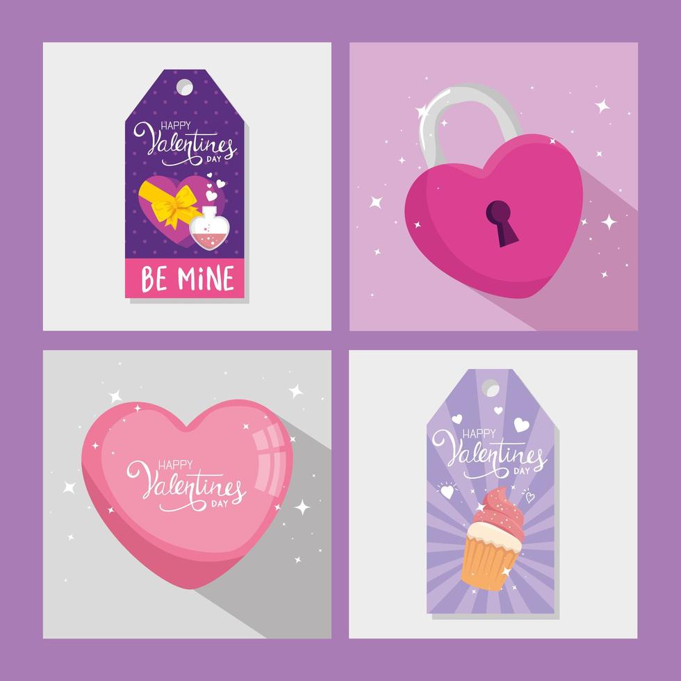 set cards happy valentines day with decoration vector