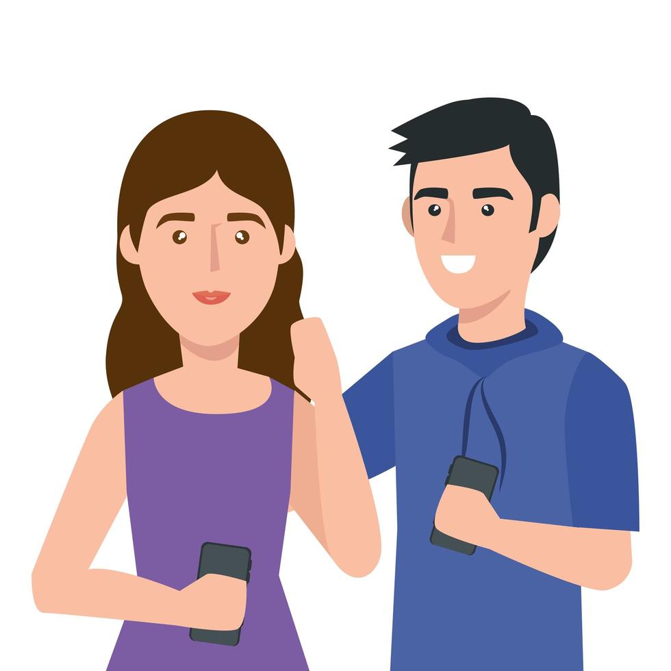 young couple avatar character icon vector