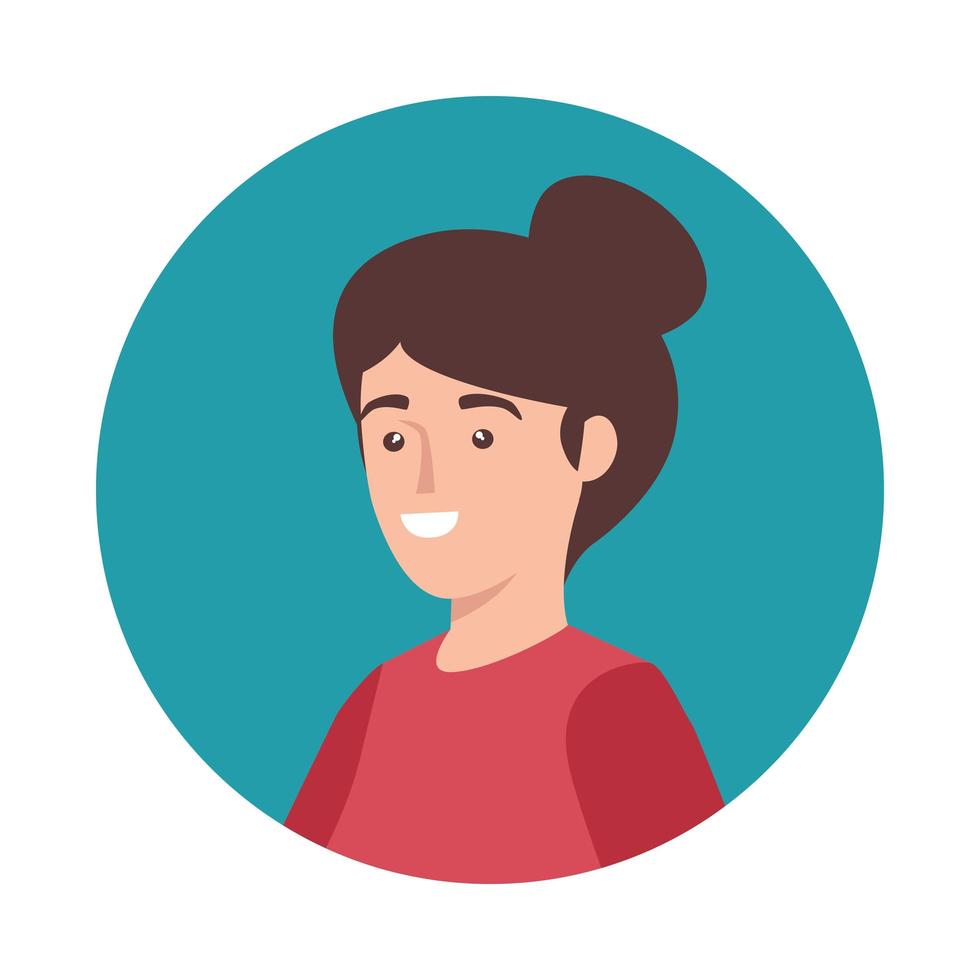 Cara de mujer joven en el marco de icono de personaje de avatar circular vector