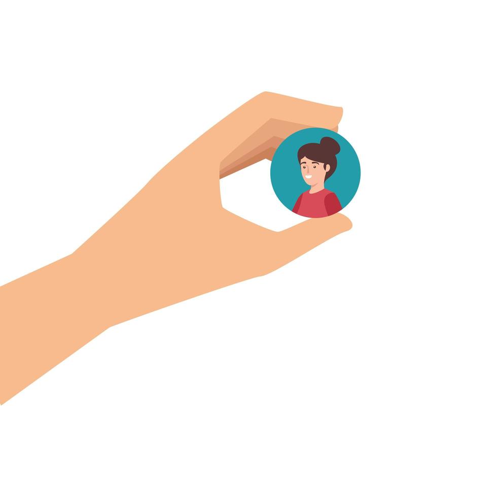 hand and button with face woman isolated icon vector