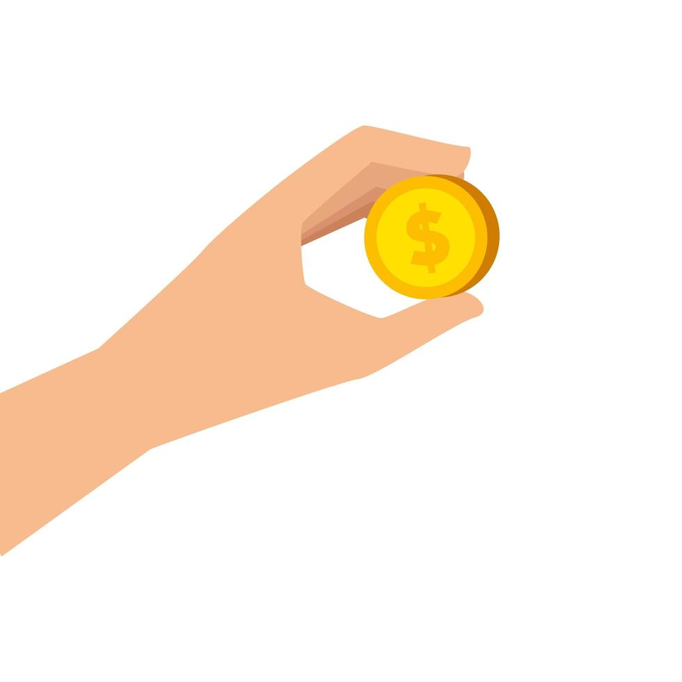 hand with coin money isolated icon vector