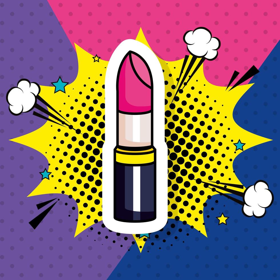 lápiz labial en explosión icono de estilo pop art vector