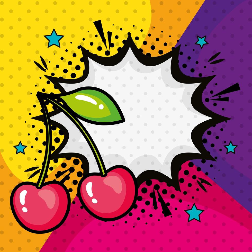 cerezas con explosión icono de estilo pop art vector