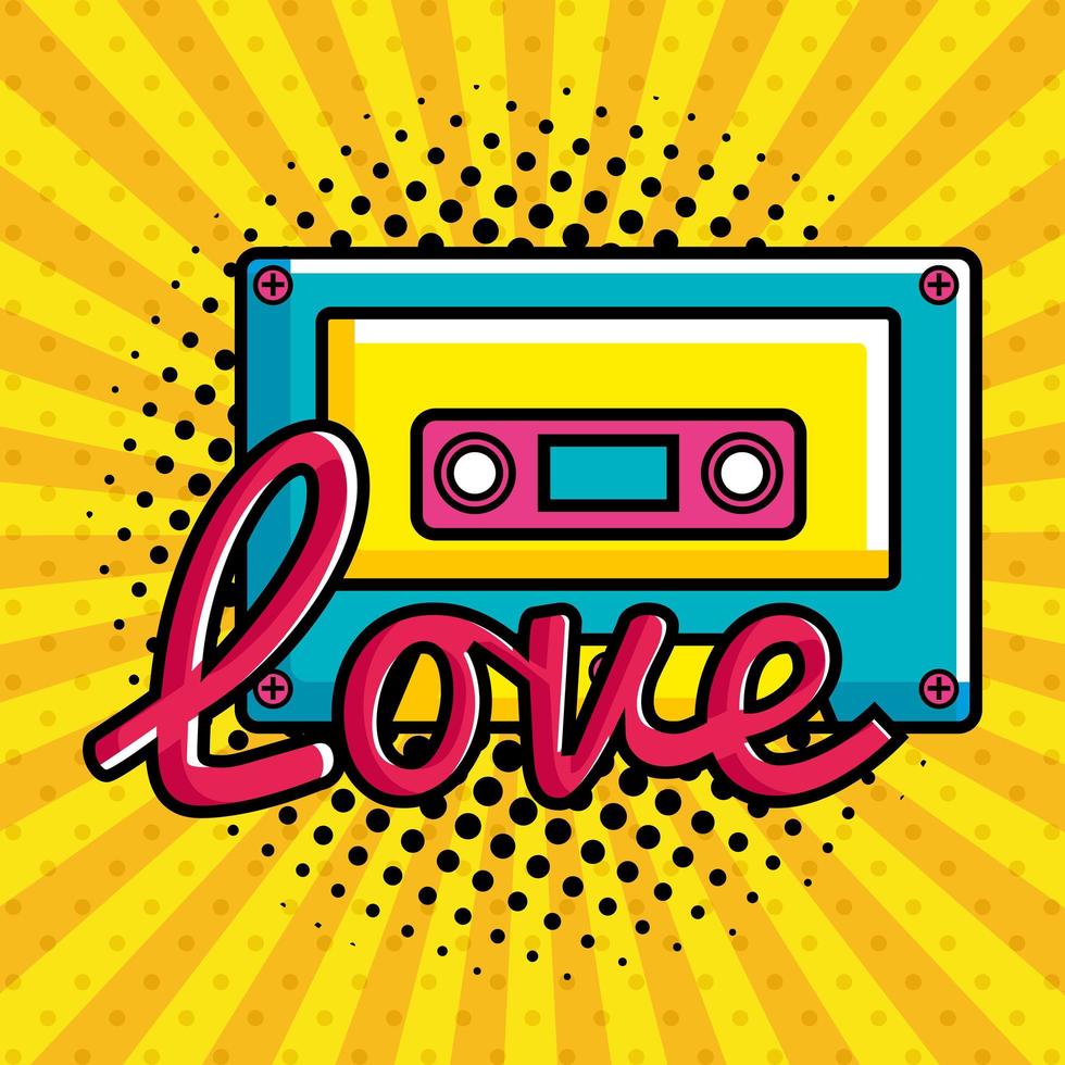 cassette music with love lettering pop art style icon vector