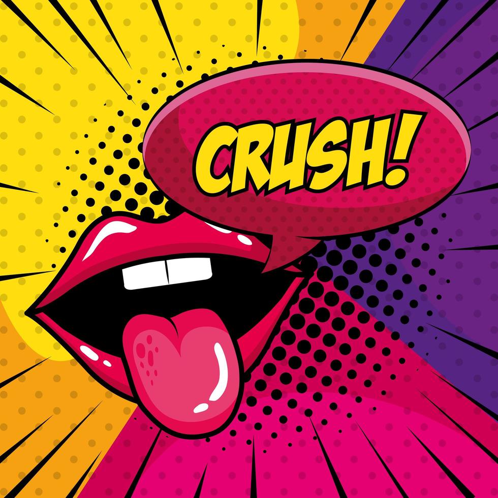 sexy mouth with tongue out and crush expression pop art style vector