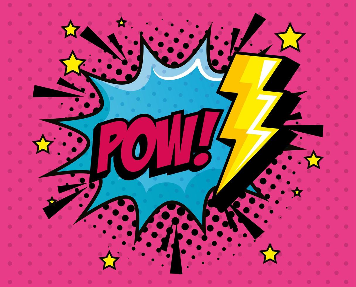 pow expression with explosion and thunderbolt pop art style vector