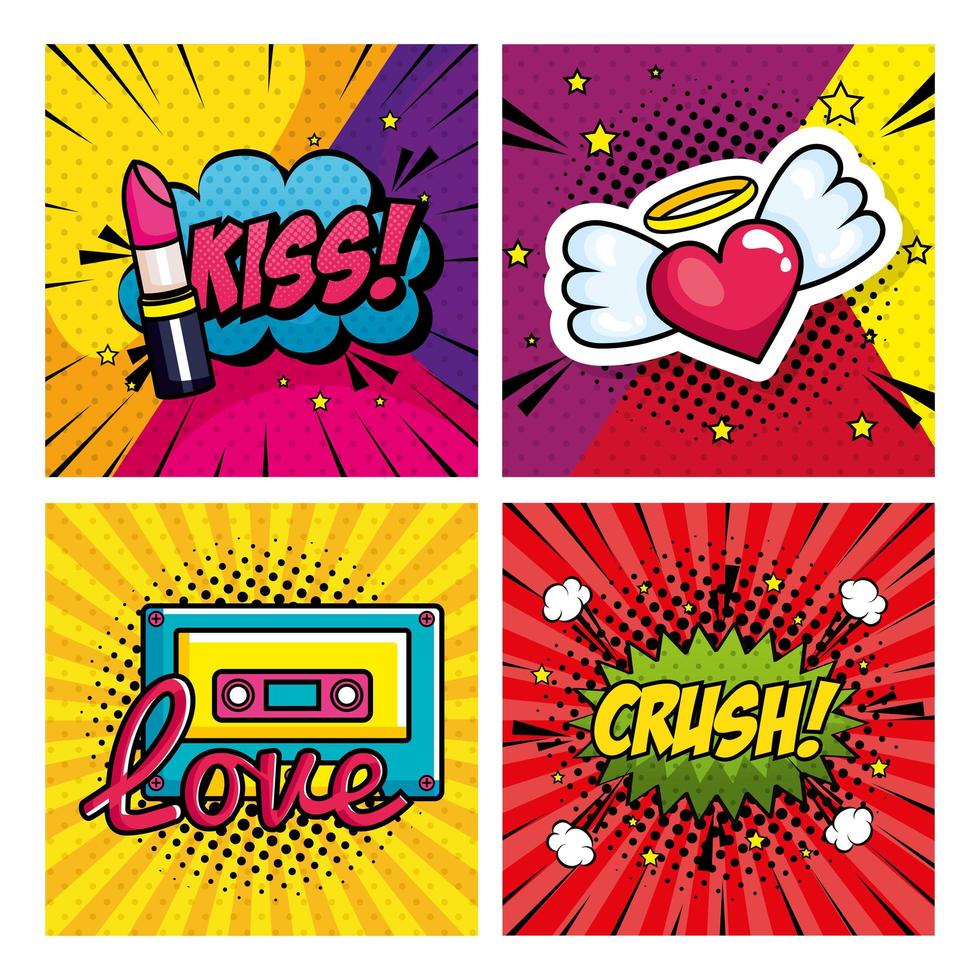 set scenes pop art style with icons vector