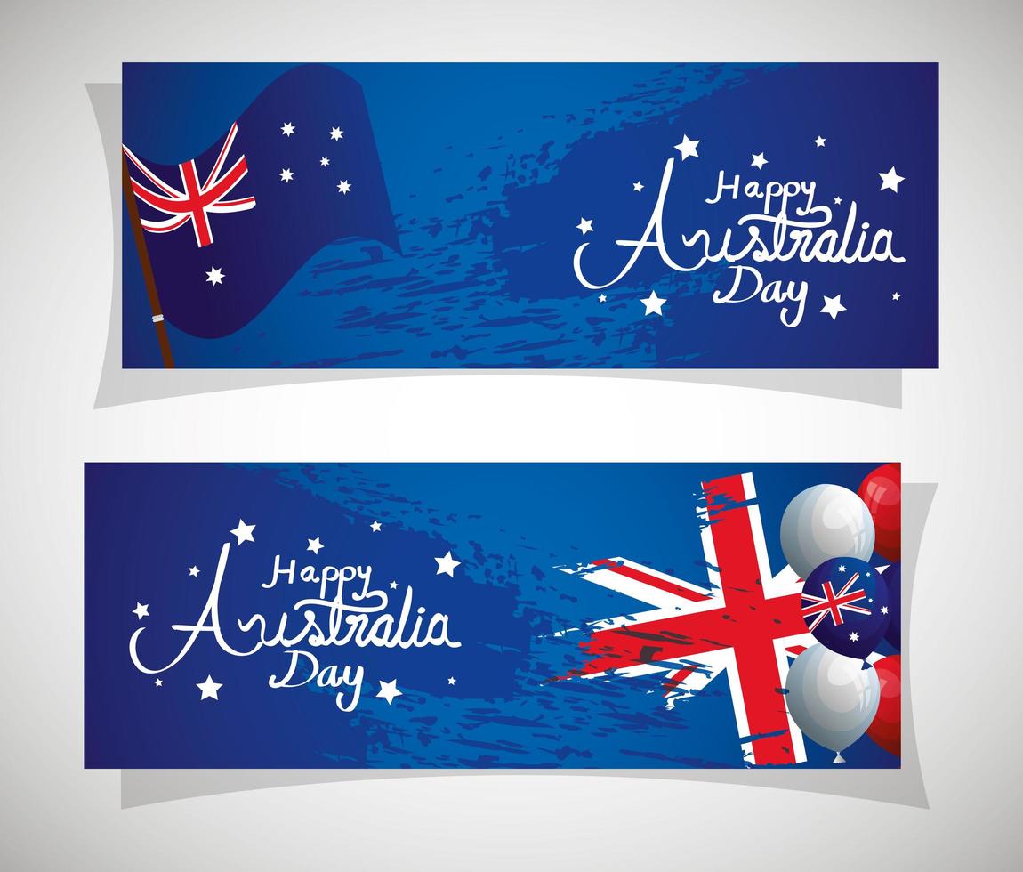 set poster of happy australia day with decoration vector