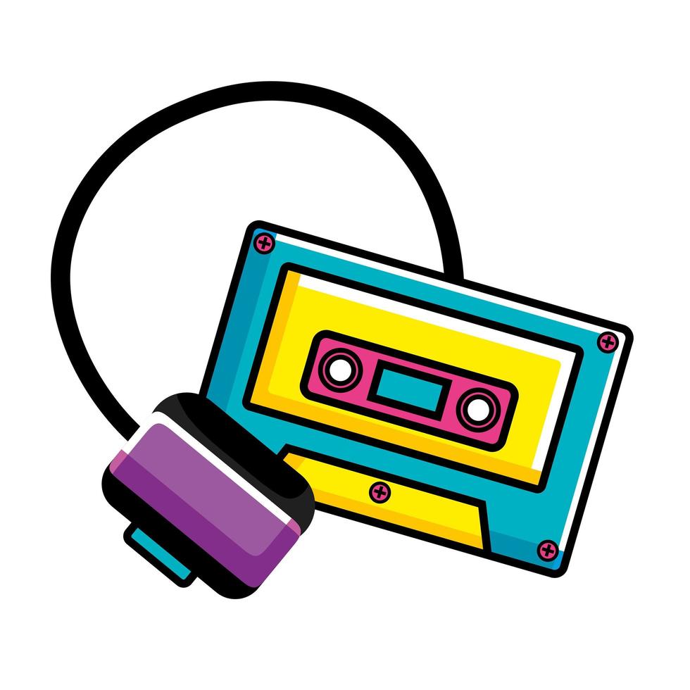 cassette de música con auriculares icono de estilo pop art vector