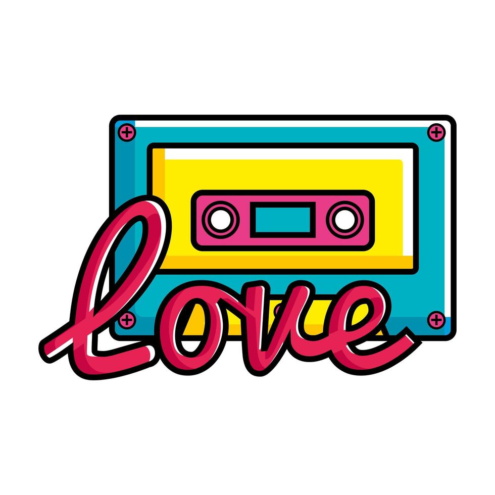 música en cassette con letras de amor icono de estilo pop art vector