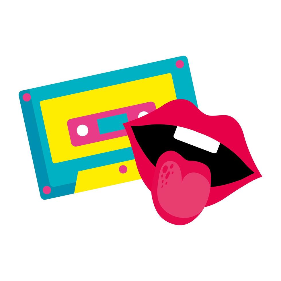 cassette music with sexy mouth pop art style icon vector