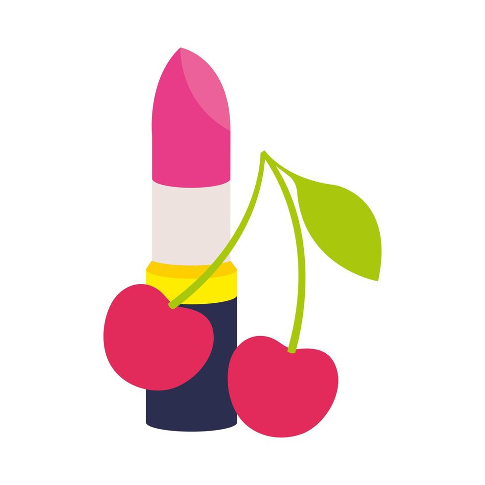 lápiz labial con cerezas icono de estilo pop art vector