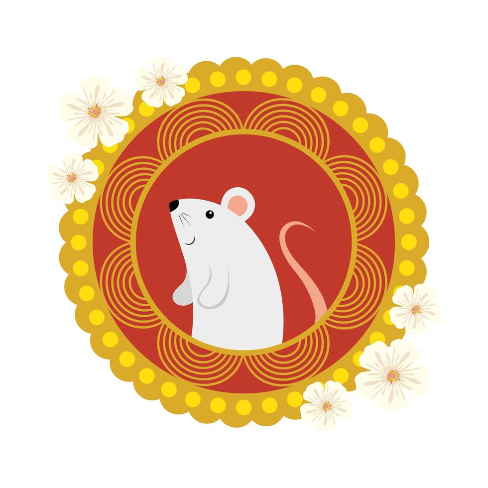 cute rodent rat with frame circular chinese vector