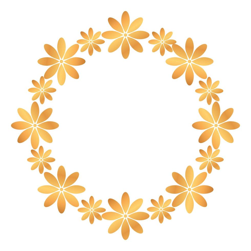 Bastidor circular de flores doradas icono aislado natural vector
