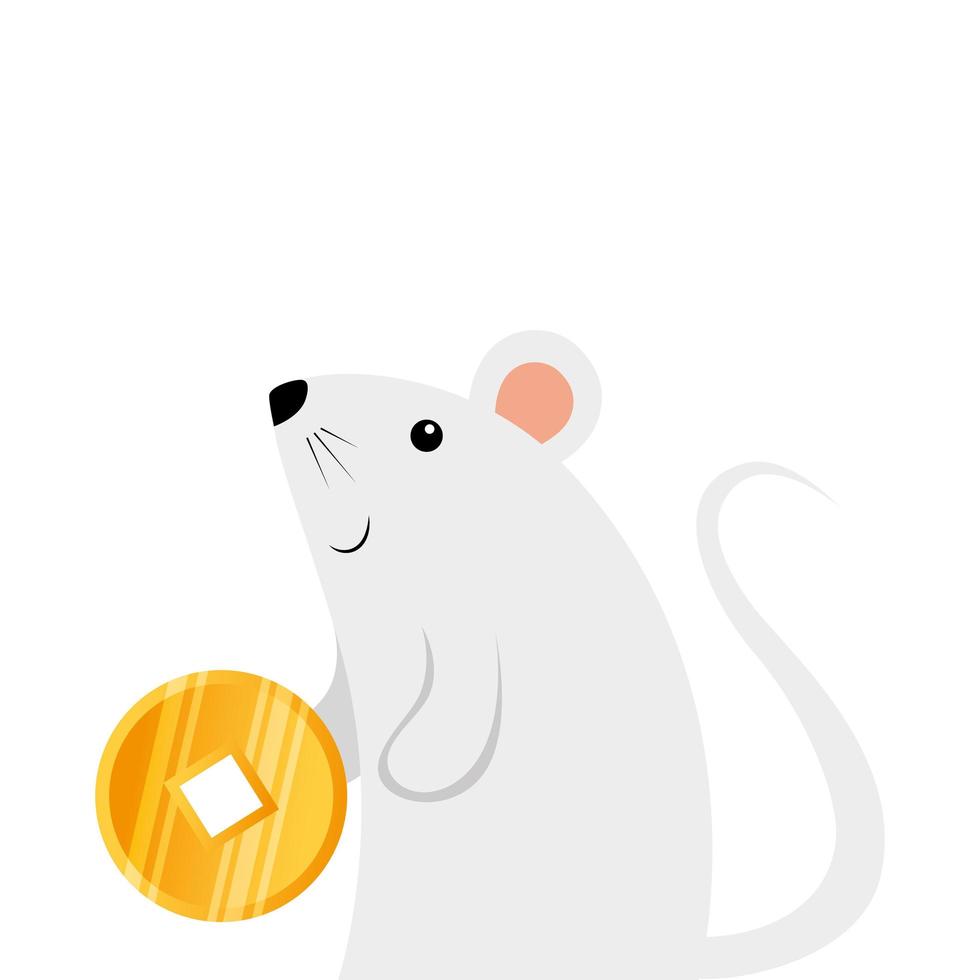 cute rodent rat with golden coin vector