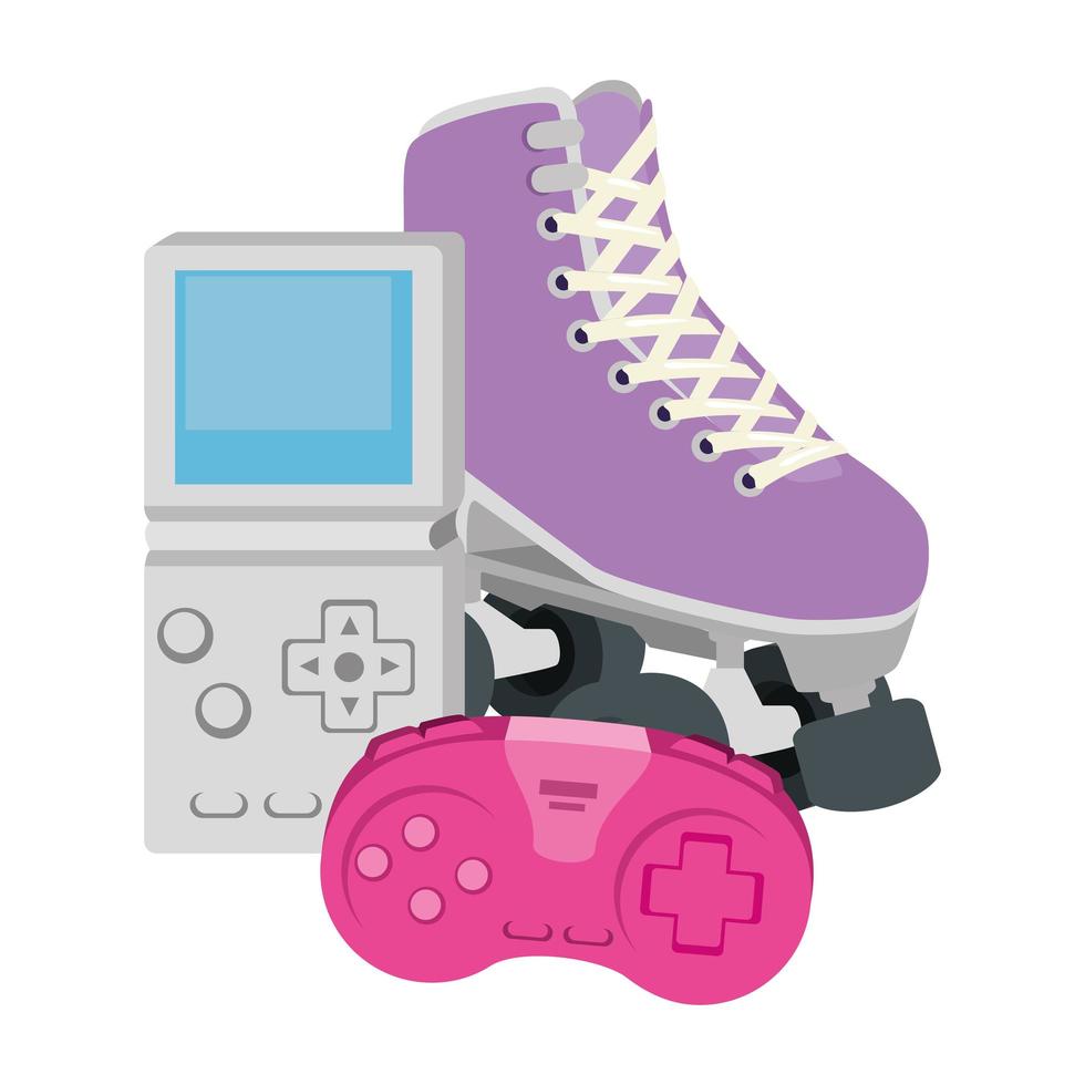roller skate with control and video game handle of nineties vector