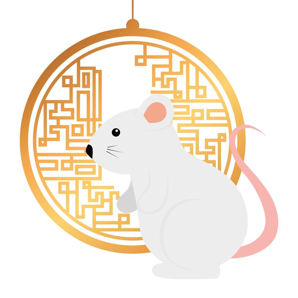 cute rodent rat with frame circular chinese vector