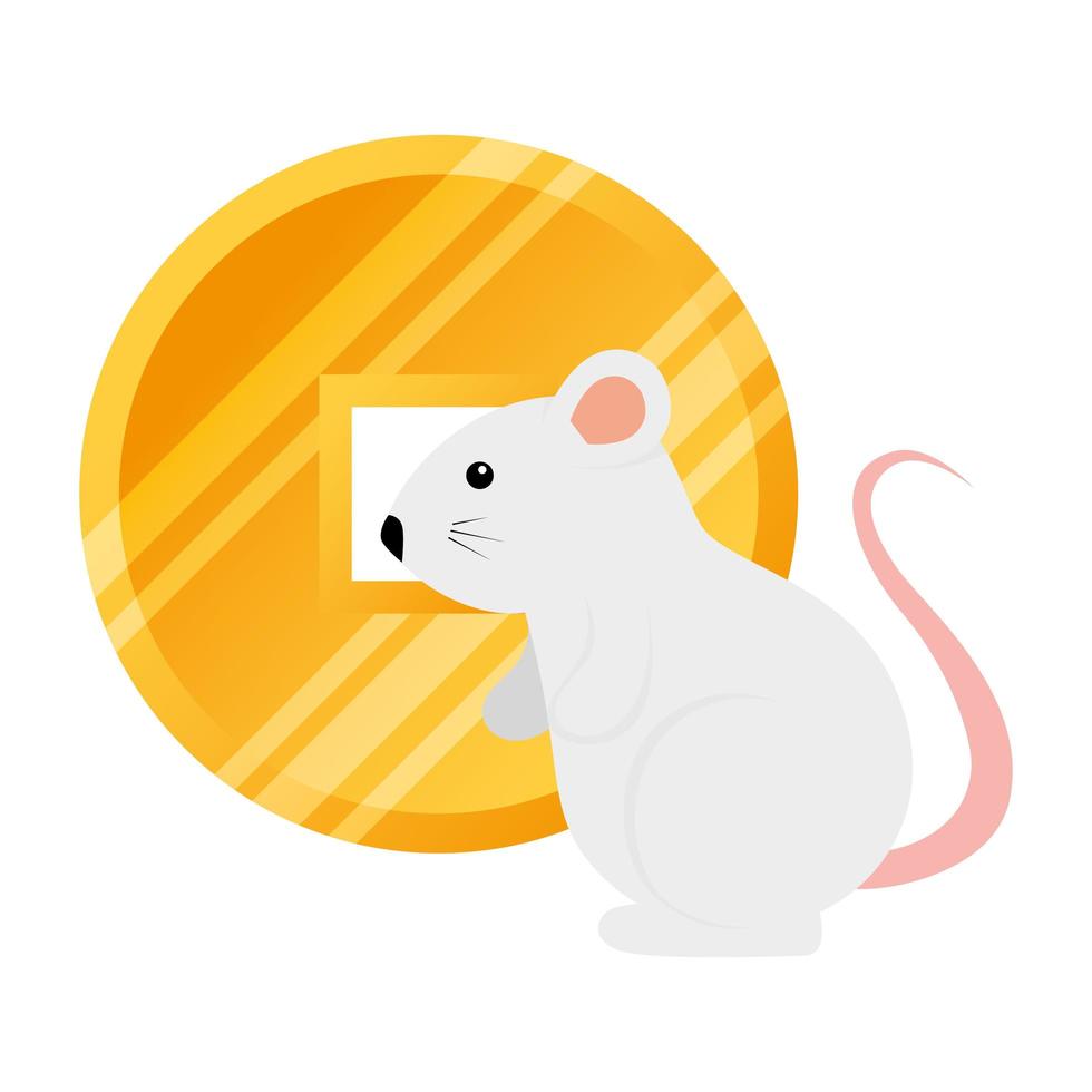 cute rodent rat with golden coin vector