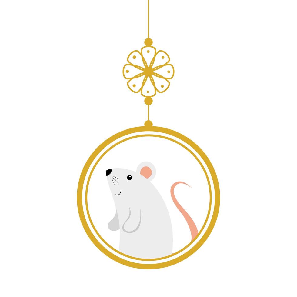 Linda rata roedor en decoración colgante chino vector