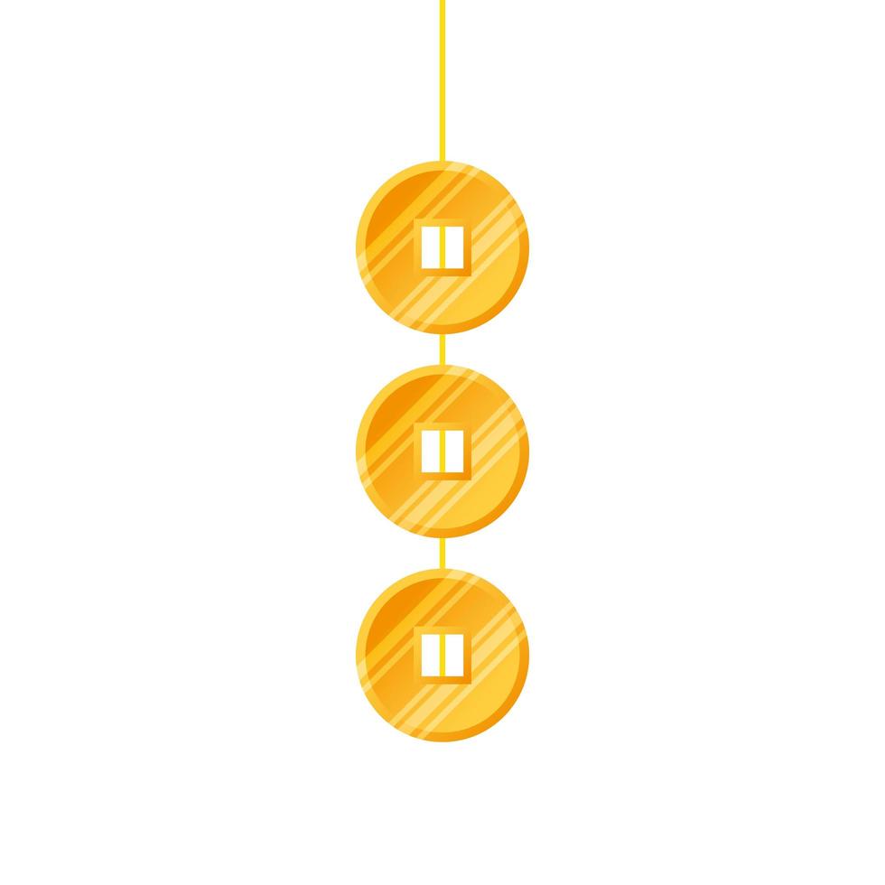 golden coins feng shui hanging isolated icon vector