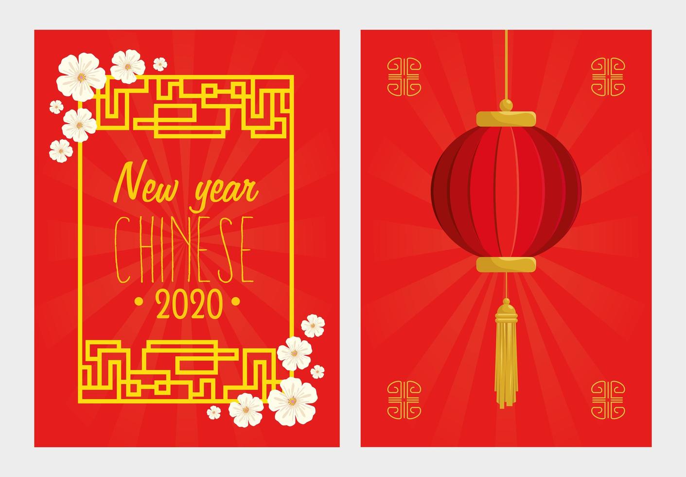 set poster of happy new year chinese with decoration vector