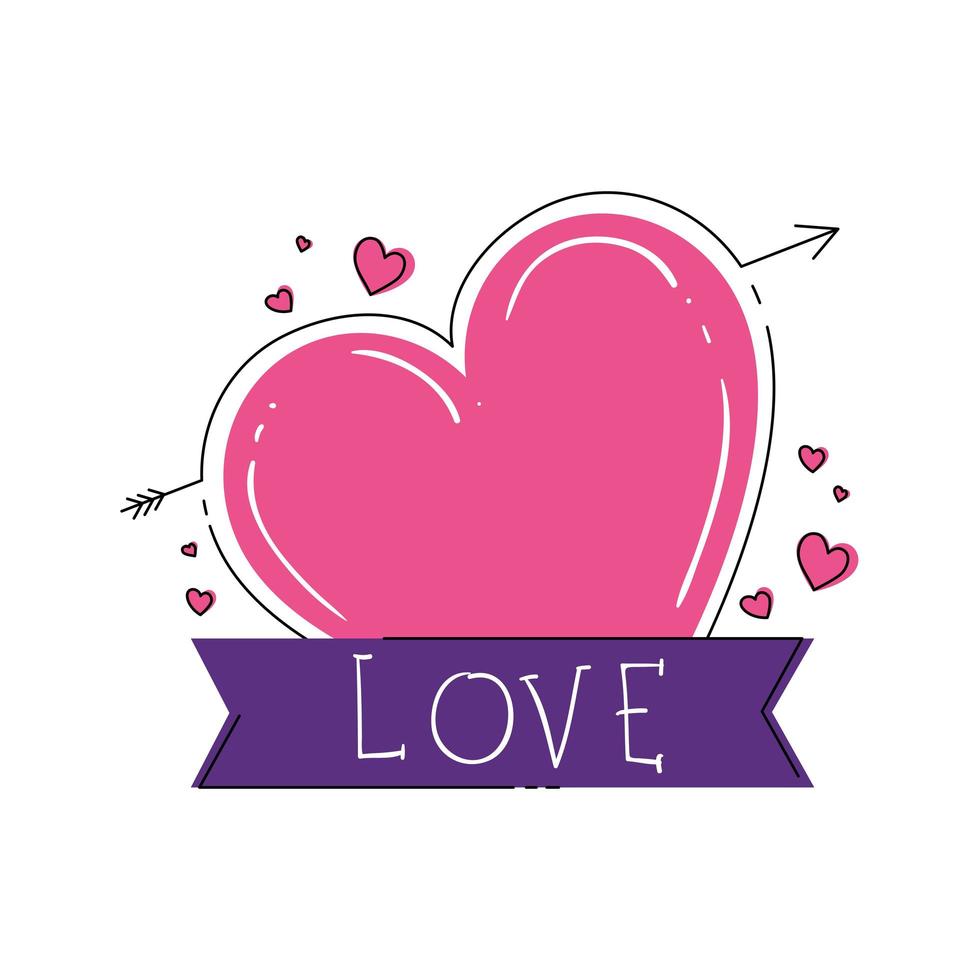 cute heart love with ribbon isolated icon vector