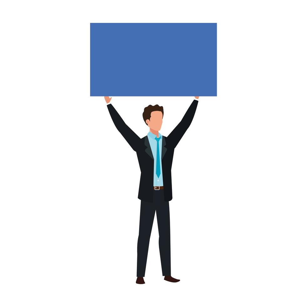 businessmen with protest placard isolated icon vector
